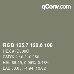 カラーコード: RGB 125.7 128.6 108 | qconv.com