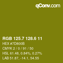 カラーコード: RGB 125.7 128.6 11 | qconv.com