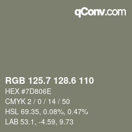 カラーコード: RGB 125.7 128.6 110 | qconv.com