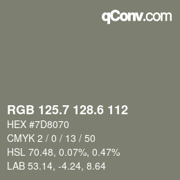カラーコード: RGB 125.7 128.6 112 | qconv.com