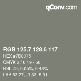 カラーコード: RGB 125.7 128.6 117 | qconv.com