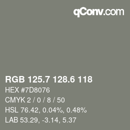 カラーコード: RGB 125.7 128.6 118 | qconv.com