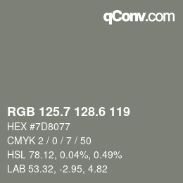 カラーコード: RGB 125.7 128.6 119 | qconv.com