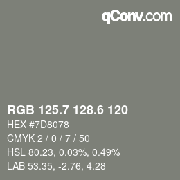 カラーコード: RGB 125.7 128.6 120 | qconv.com
