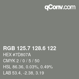 カラーコード: RGB 125.7 128.6 122 | qconv.com