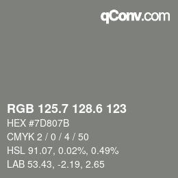 カラーコード: RGB 125.7 128.6 123 | qconv.com