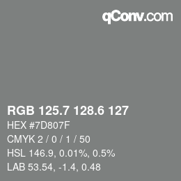 カラーコード: RGB 125.7 128.6 127 | qconv.com