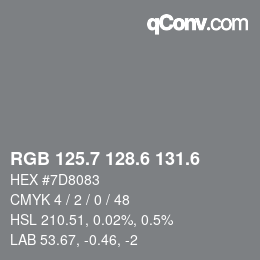 カラーコード: RGB 125.7 128.6 131.6 | qconv.com