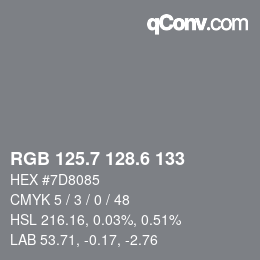 カラーコード: RGB 125.7 128.6 133 | qconv.com