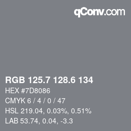 カラーコード: RGB 125.7 128.6 134 | qconv.com