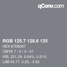 カラーコード: RGB 125.7 128.6 135 | qconv.com