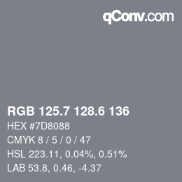 カラーコード: RGB 125.7 128.6 136 | qconv.com