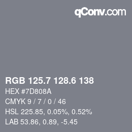 カラーコード: RGB 125.7 128.6 138 | qconv.com