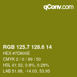 カラーコード: RGB 125.7 128.6 14 | qconv.com