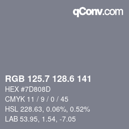 カラーコード: RGB 125.7 128.6 141 | qconv.com