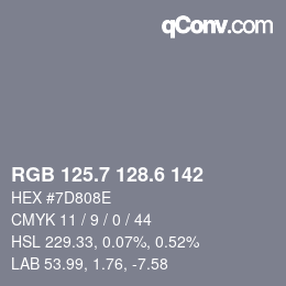 カラーコード: RGB 125.7 128.6 142 | qconv.com