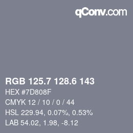 カラーコード: RGB 125.7 128.6 143 | qconv.com