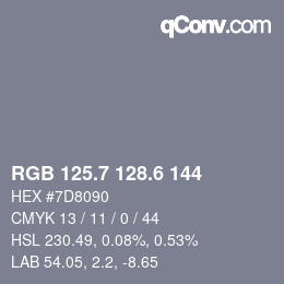 カラーコード: RGB 125.7 128.6 144 | qconv.com