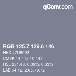 カラーコード: RGB 125.7 128.6 146 | qconv.com
