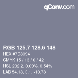 カラーコード: RGB 125.7 128.6 148 | qconv.com