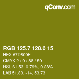 カラーコード: RGB 125.7 128.6 15 | qconv.com