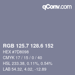 カラーコード: RGB 125.7 128.6 152 | qconv.com