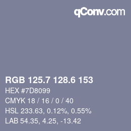 カラーコード: RGB 125.7 128.6 153 | qconv.com