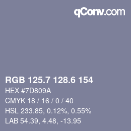 カラーコード: RGB 125.7 128.6 154 | qconv.com