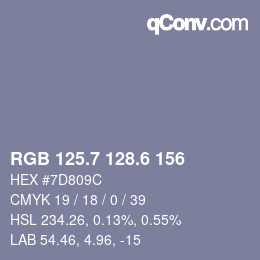 カラーコード: RGB 125.7 128.6 156 | qconv.com