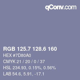 カラーコード: RGB 125.7 128.6 160 | qconv.com