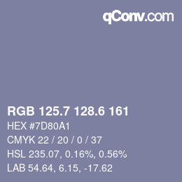 カラーコード: RGB 125.7 128.6 161 | qconv.com