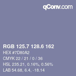カラーコード: RGB 125.7 128.6 162 | qconv.com