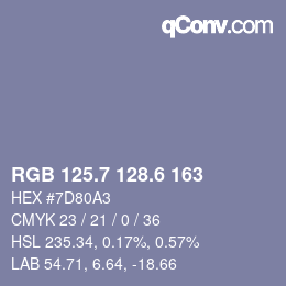 カラーコード: RGB 125.7 128.6 163 | qconv.com