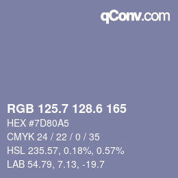 カラーコード: RGB 125.7 128.6 165 | qconv.com