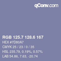 カラーコード: RGB 125.7 128.6 167 | qconv.com
