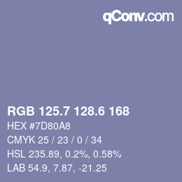 カラーコード: RGB 125.7 128.6 168 | qconv.com