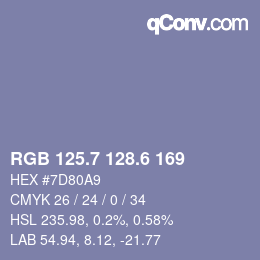 カラーコード: RGB 125.7 128.6 169 | qconv.com