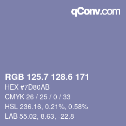 カラーコード: RGB 125.7 128.6 171 | qconv.com