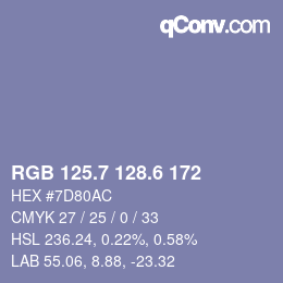 カラーコード: RGB 125.7 128.6 172 | qconv.com