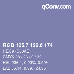 カラーコード: RGB 125.7 128.6 174 | qconv.com