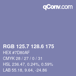 カラーコード: RGB 125.7 128.6 175 | qconv.com