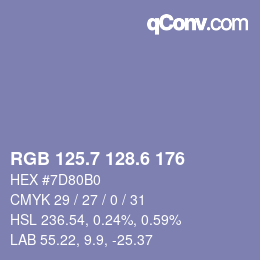 カラーコード: RGB 125.7 128.6 176 | qconv.com
