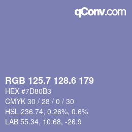 カラーコード: RGB 125.7 128.6 179 | qconv.com