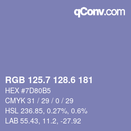 カラーコード: RGB 125.7 128.6 181 | qconv.com