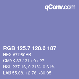 カラーコード: RGB 125.7 128.6 187 | qconv.com