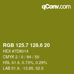 カラーコード: RGB 125.7 128.6 20 | qconv.com