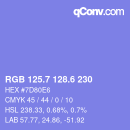 カラーコード: RGB 125.7 128.6 230 | qconv.com