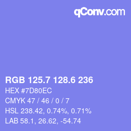カラーコード: RGB 125.7 128.6 236 | qconv.com