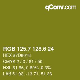 カラーコード: RGB 125.7 128.6 24 | qconv.com