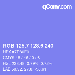 カラーコード: RGB 125.7 128.6 240 | qconv.com